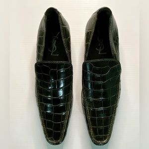 Yves Saint Laurent Green Crocodile Loafers
